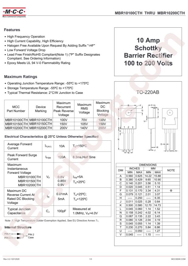 MCC MBR10200CTH-BP