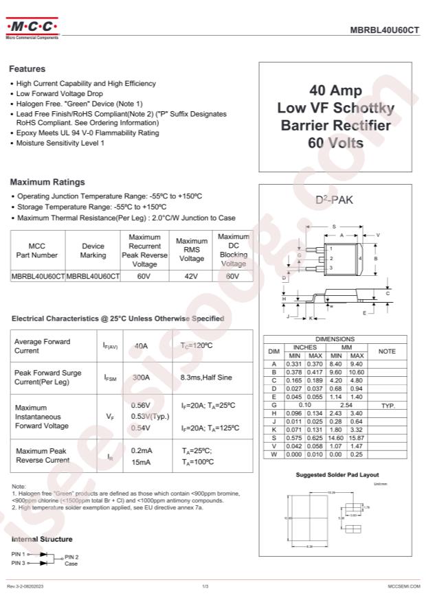MCC MBRBL40U60CT-TP