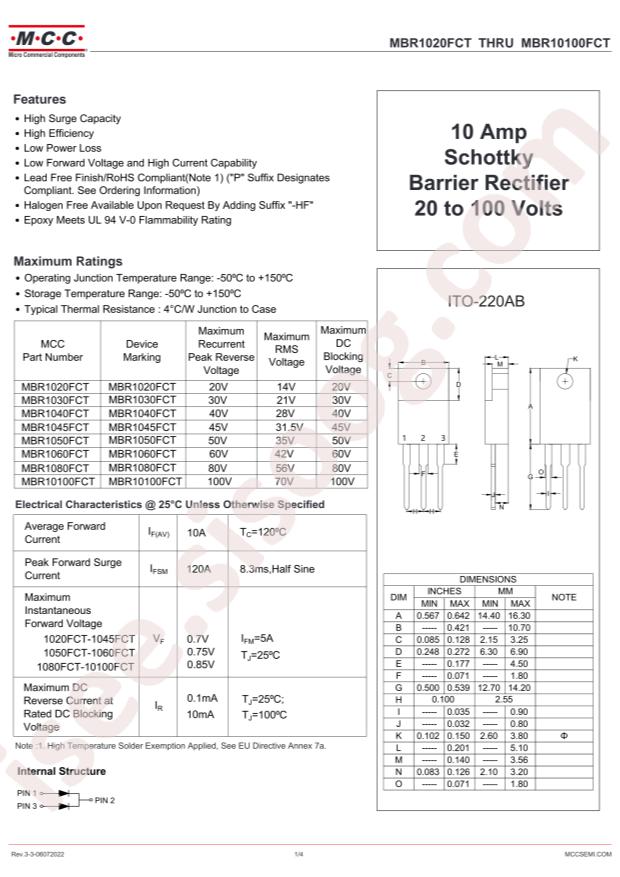 MCC MBR1020FCT-BP