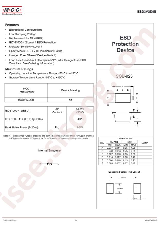 MCC ESD3V3D9B-TP