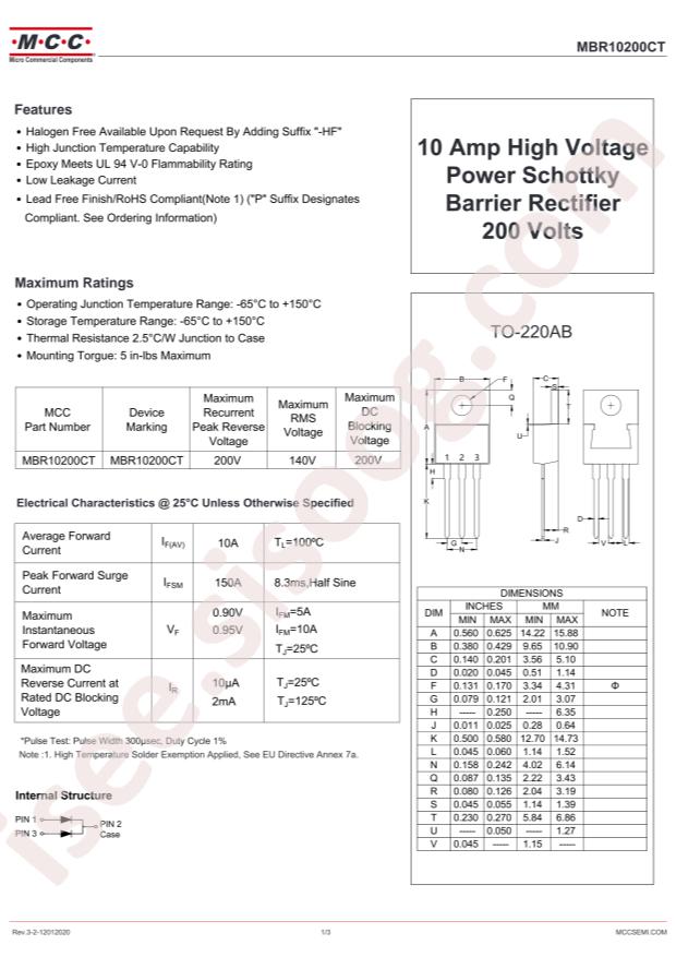 MCC MBR10200CT-BP
