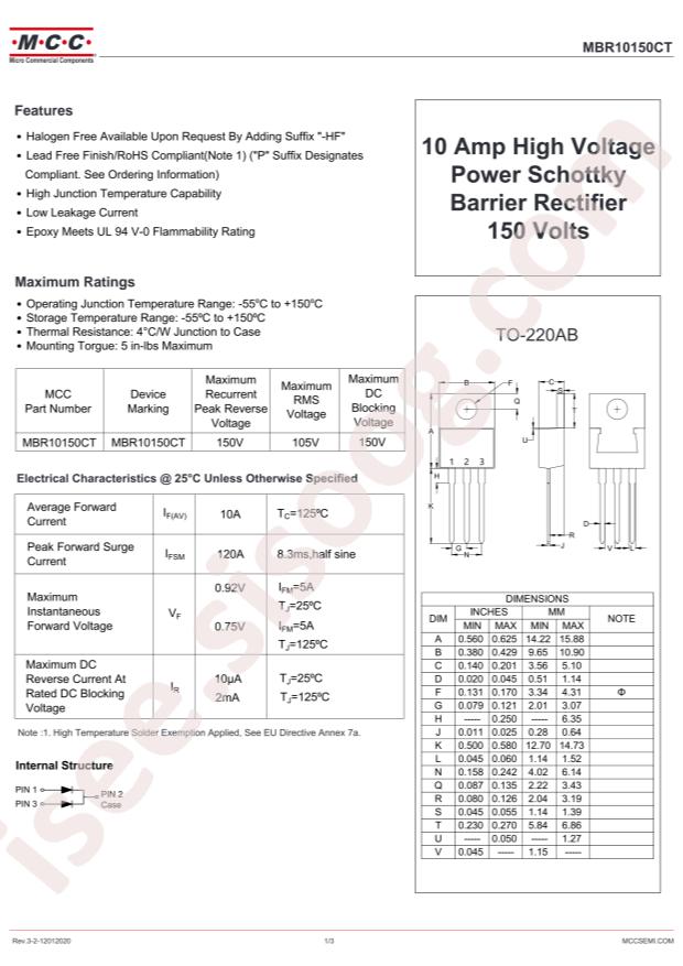 MCC MBR10150CT-BP