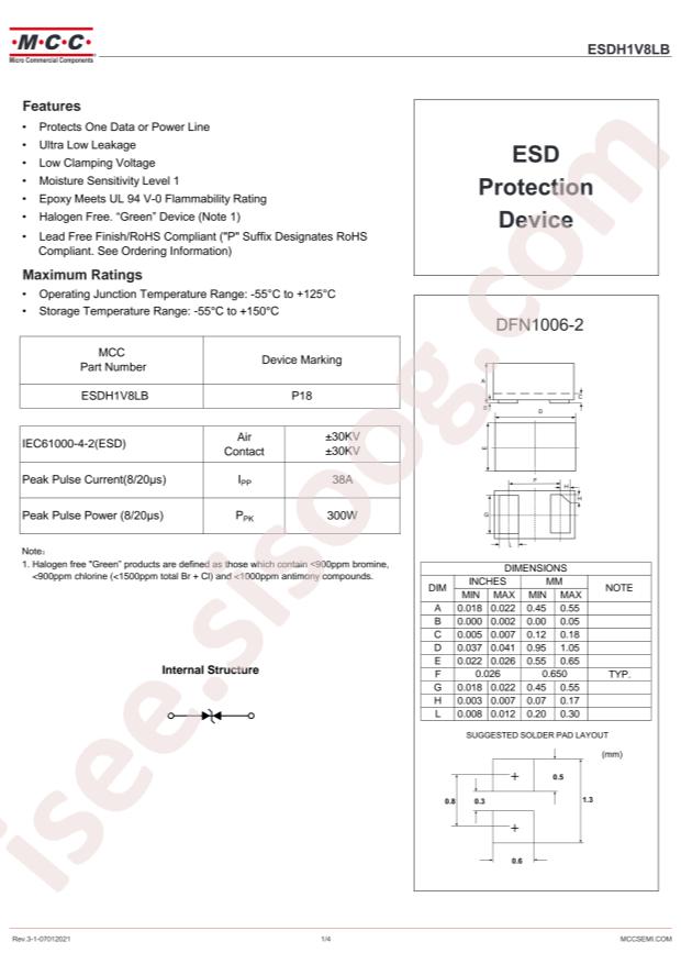 MCC ESDH1V8LB-TP