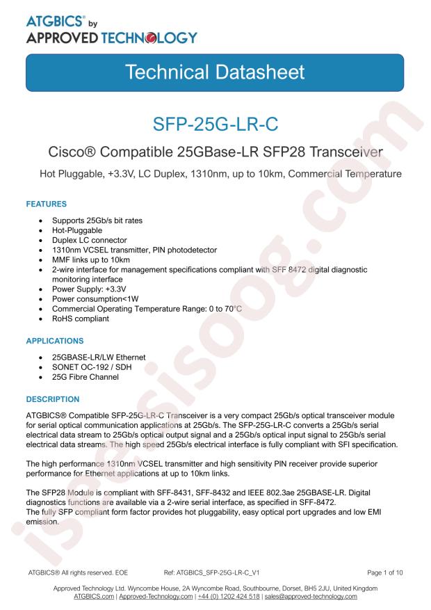 ATGBICS by Approved Technology Ltd SFP-25G-LR-C