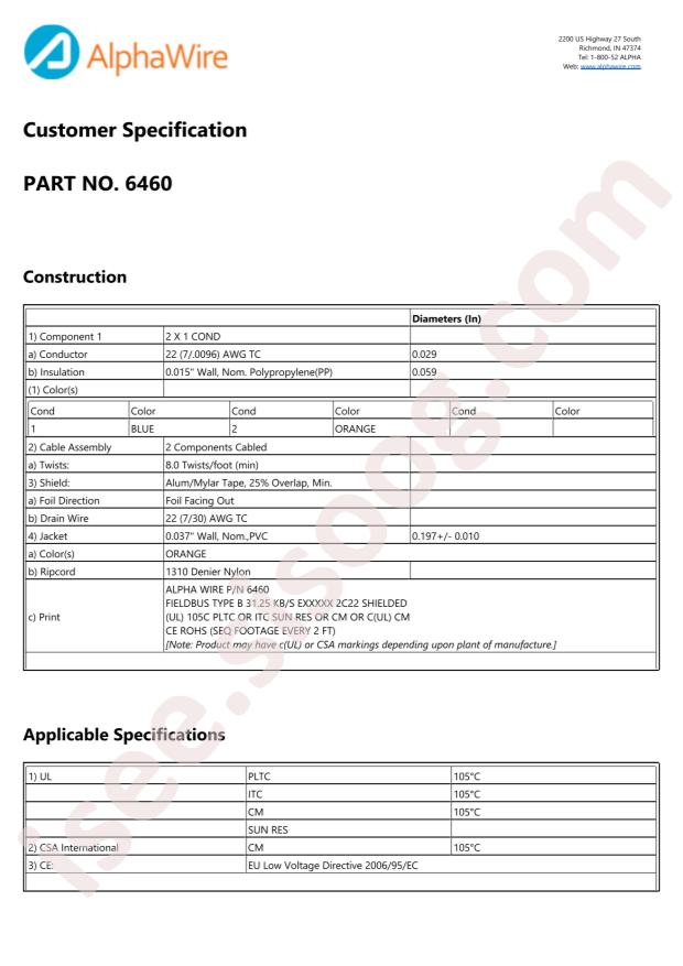 Alpha Wire 6460 OR005