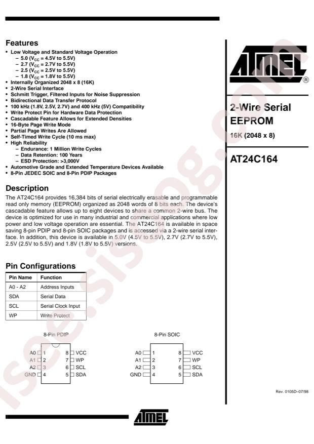 MICROCHIP AT24C164-10SI-1.8