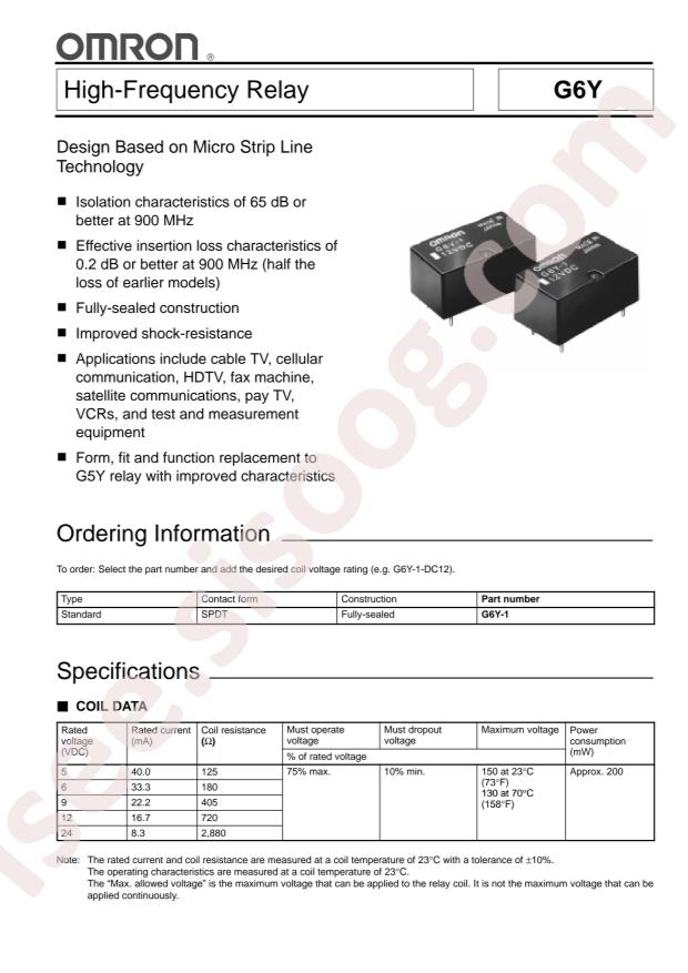 OMRON G6Y-1 DC9