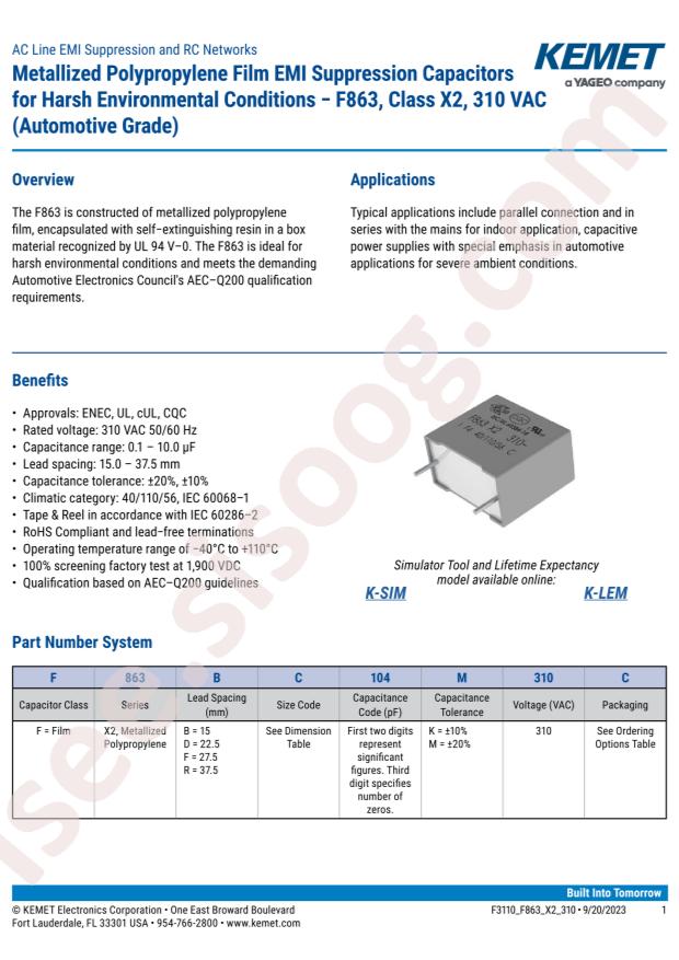 KEMET F863DV155M310Z