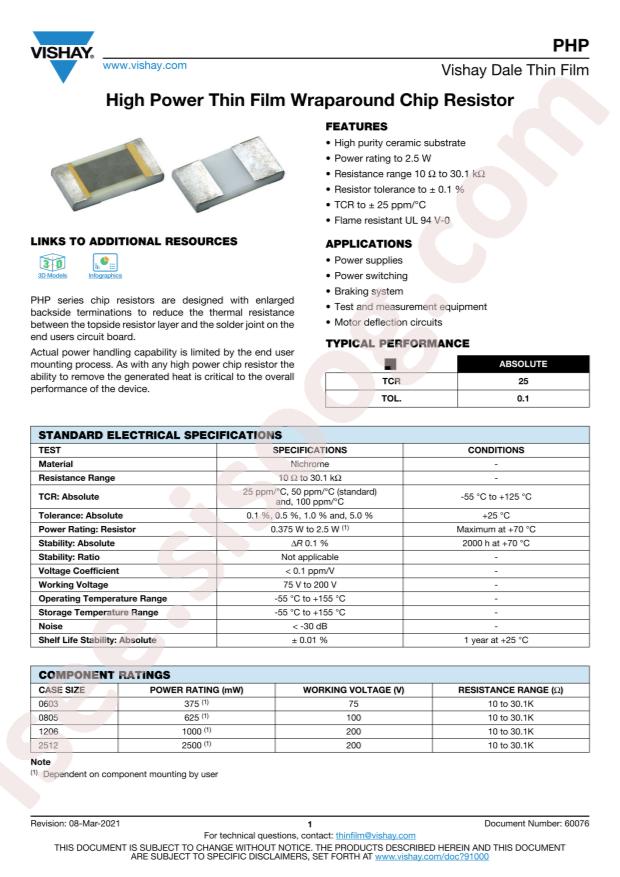 VISHAY PHP00805E7501BST1