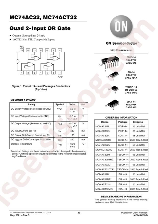 onsemi MC74AC32DTEL