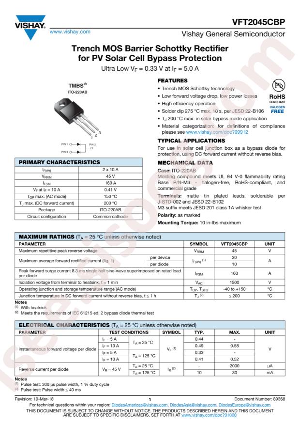 VISHAY VFT2045CBP-M3/4W