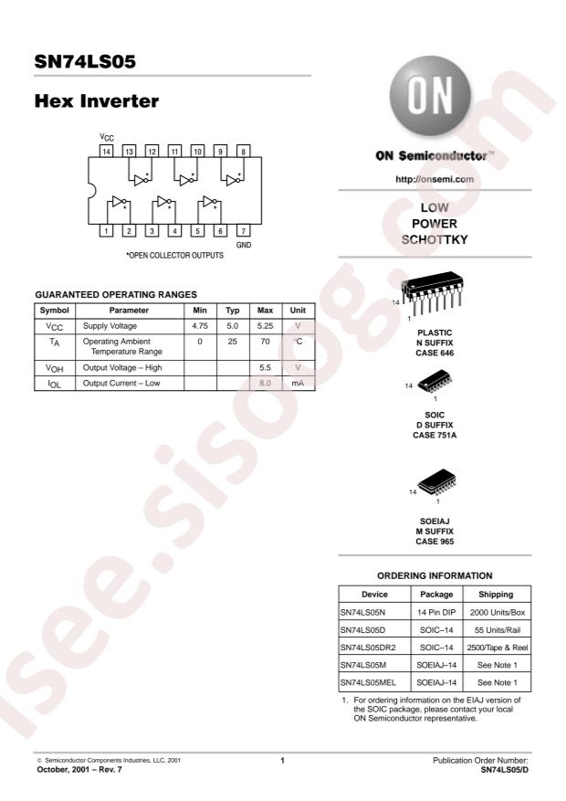 onsemi SN74LS05ML1