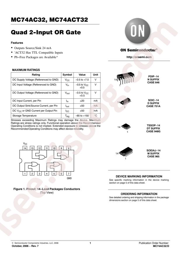 onsemi MC74AC32MEL