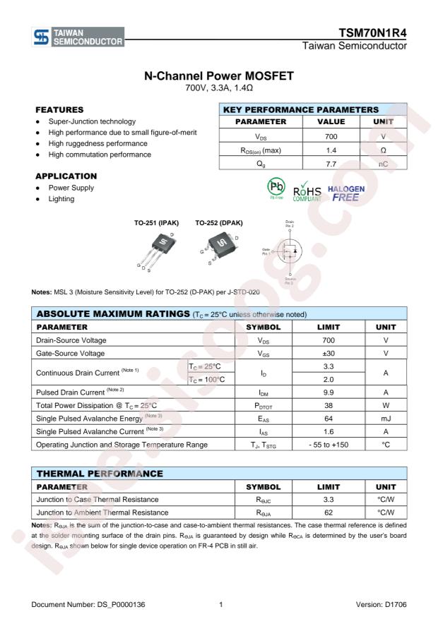 Taiwan Semiconductor TSM70N1R4CP ROG