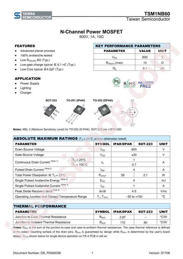 Taiwan Semiconductor TSM1NB60CP ROG