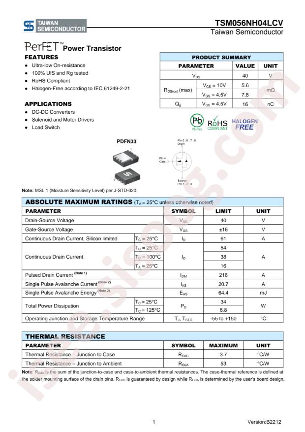 Taiwan Semiconductor TSM056NH04LCV RGG