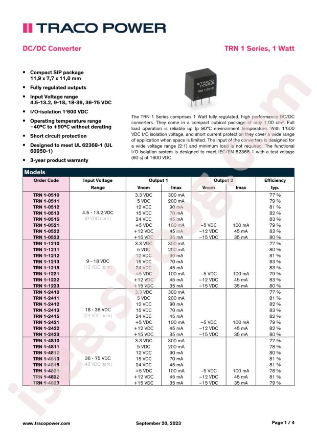TRACO POWER TRN 1-4821