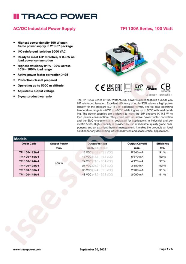 TRACO POWER TPI 100-136A-J
