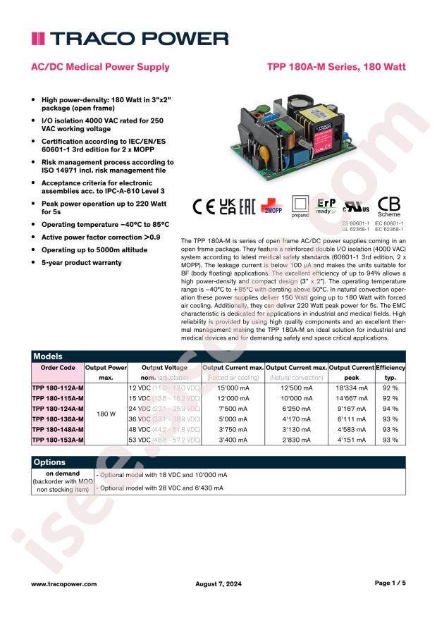 TRACO POWER TPP 180-136A-M