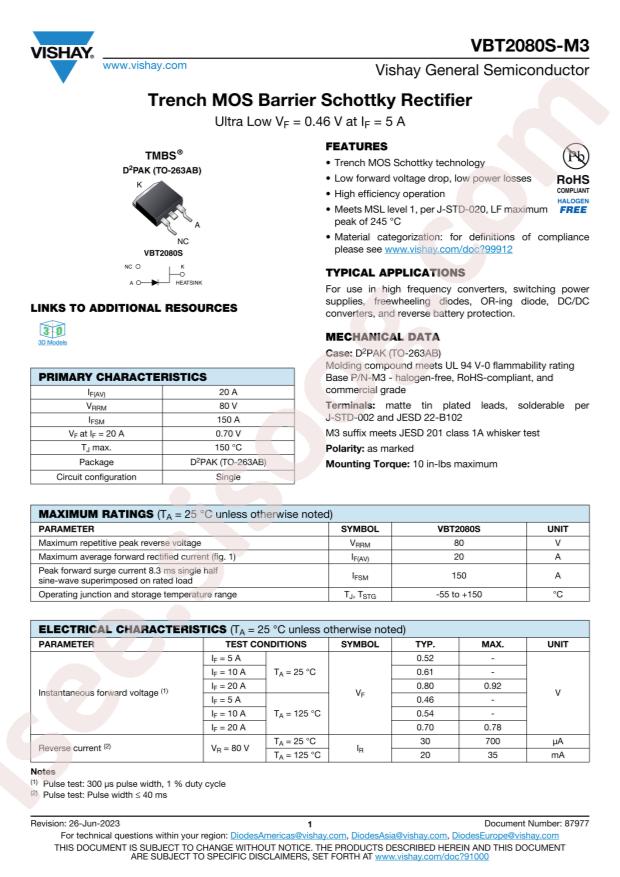 VISHAY VBT2080S-M3/4W