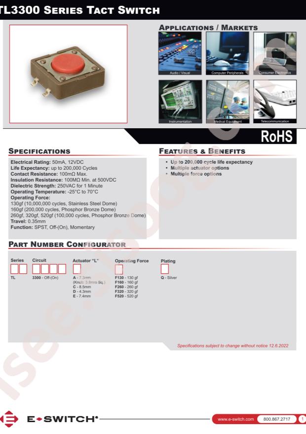 E-Switch TL3300RWHT