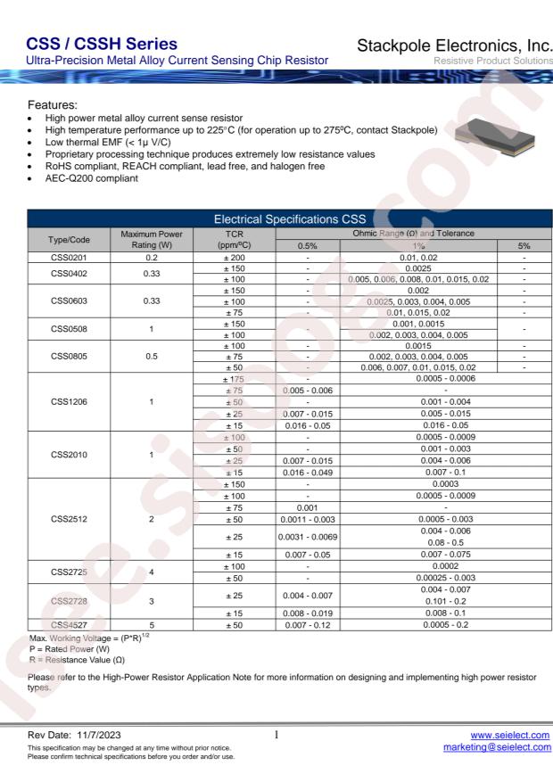 SEI(Stackpole Electronics Inc.) CSS2010FT51L0