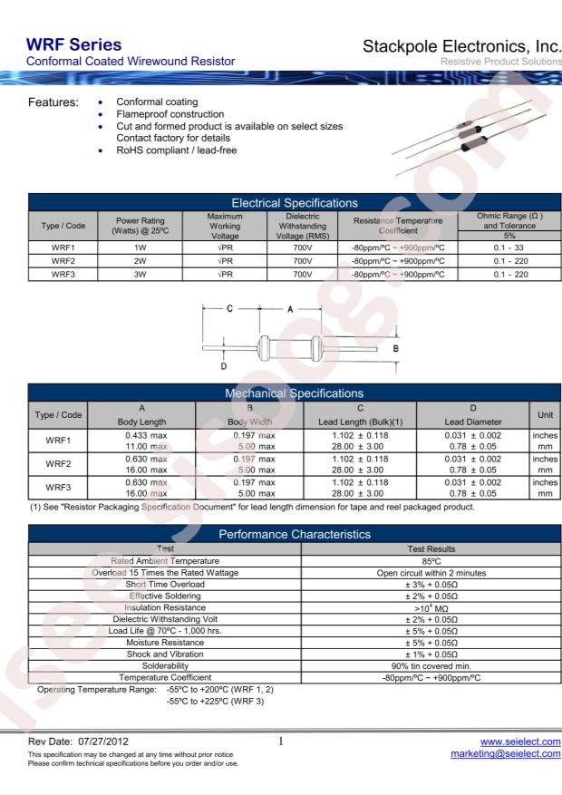SEI(Stackpole Electronics Inc.) WRF1JT180R