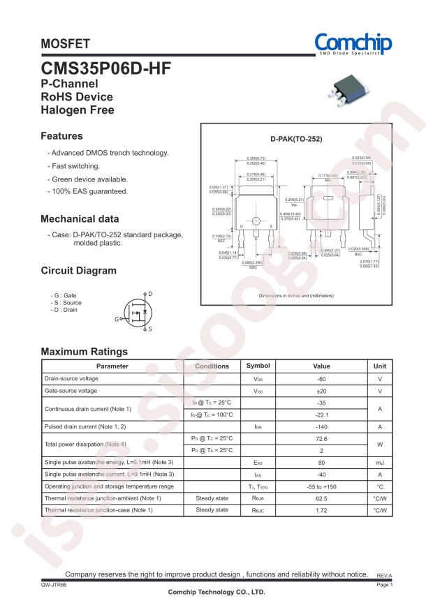 Comchip CMS35P06D-HF