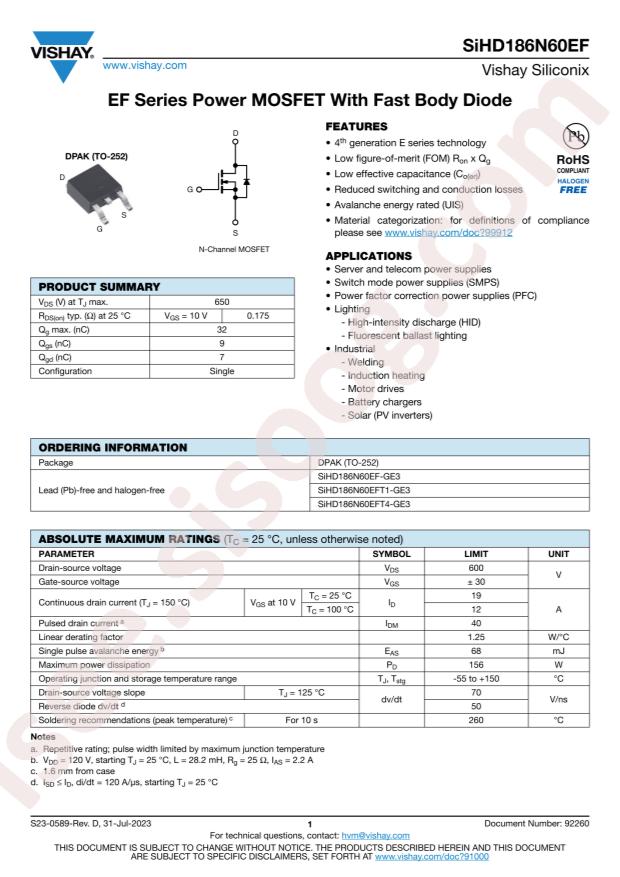 VISHAY SIHD186N60EF-GE3