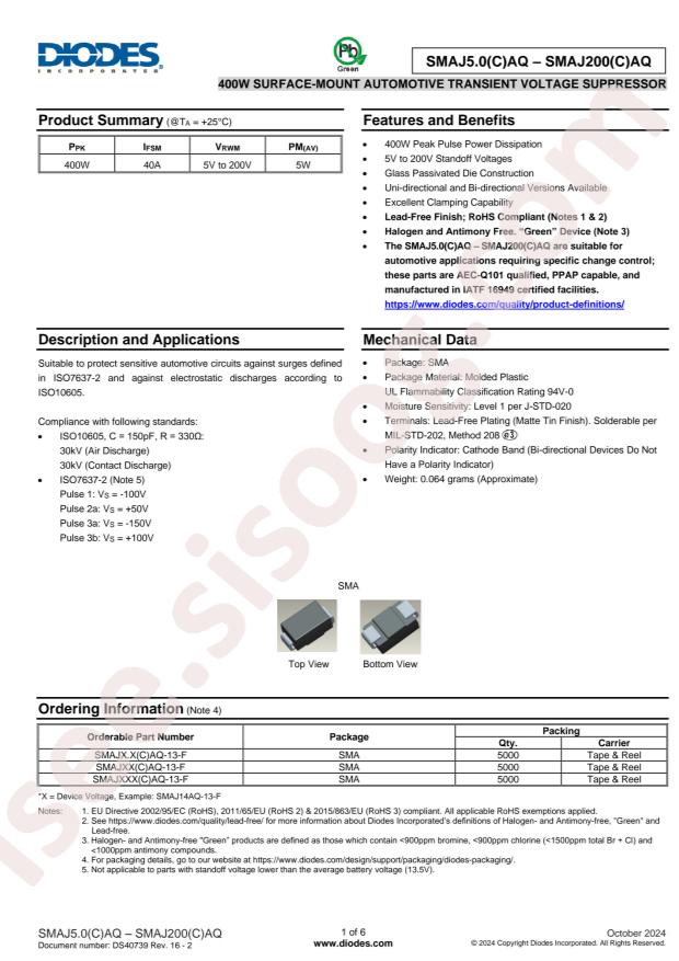 DIODES SMAJ70CAQ-13-F
