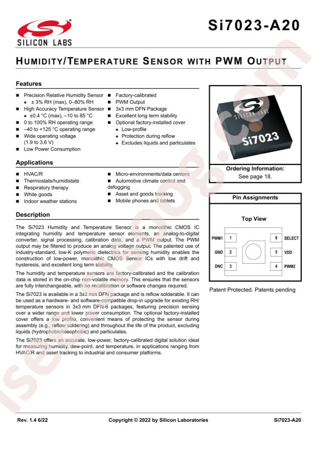 SILICON LABS SI7023-A20-IMR