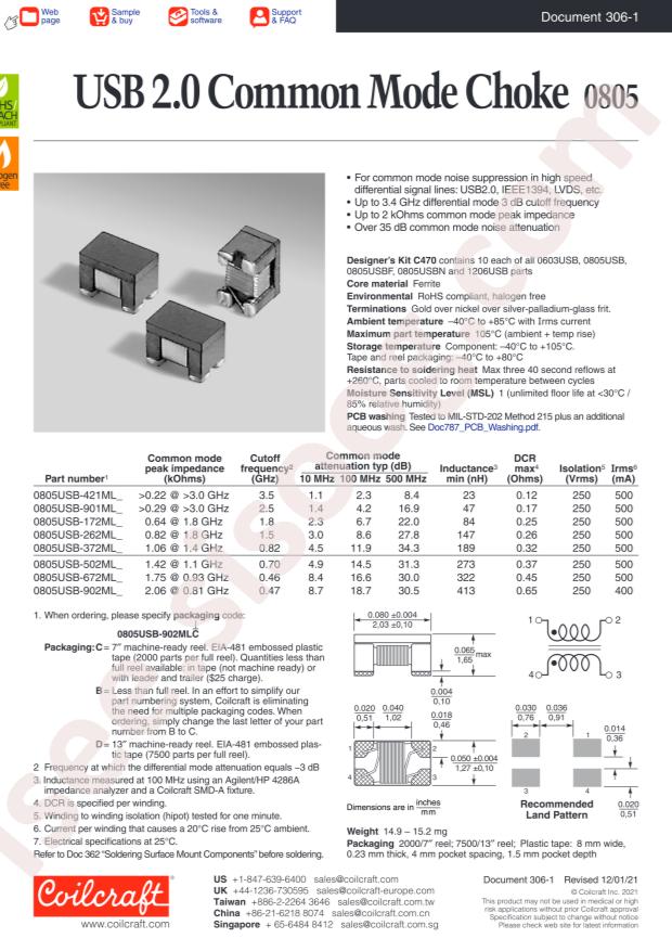 Coilcraft 0805USB-901MLC