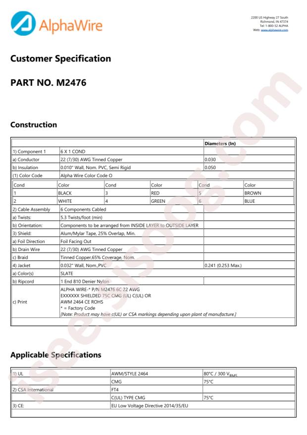 Alpha Wire M2476 SL005