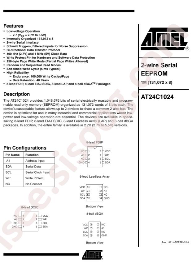 MICROCHIP AT24C1024-10PI-2.7