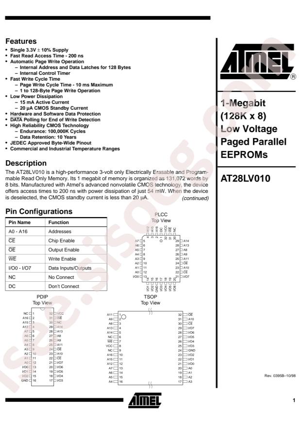 MICROCHIP AT28LV010-20JI