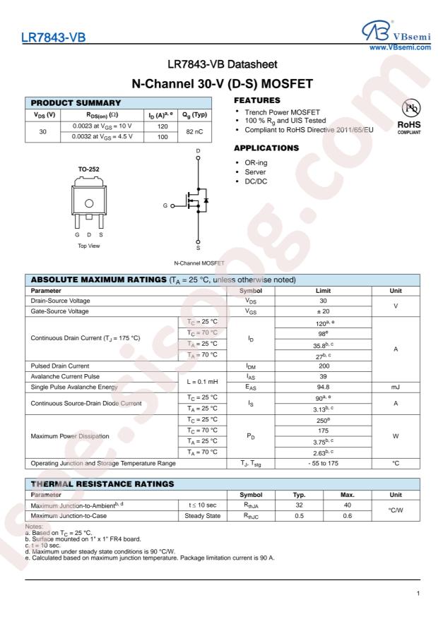 VBsemi Elec LR7843-VB