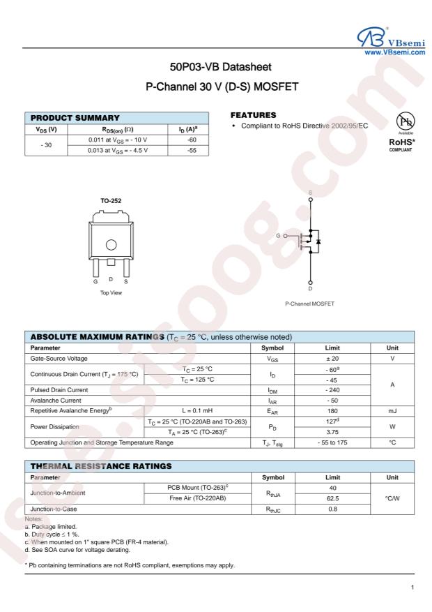 VBsemi Elec 50P03-VB