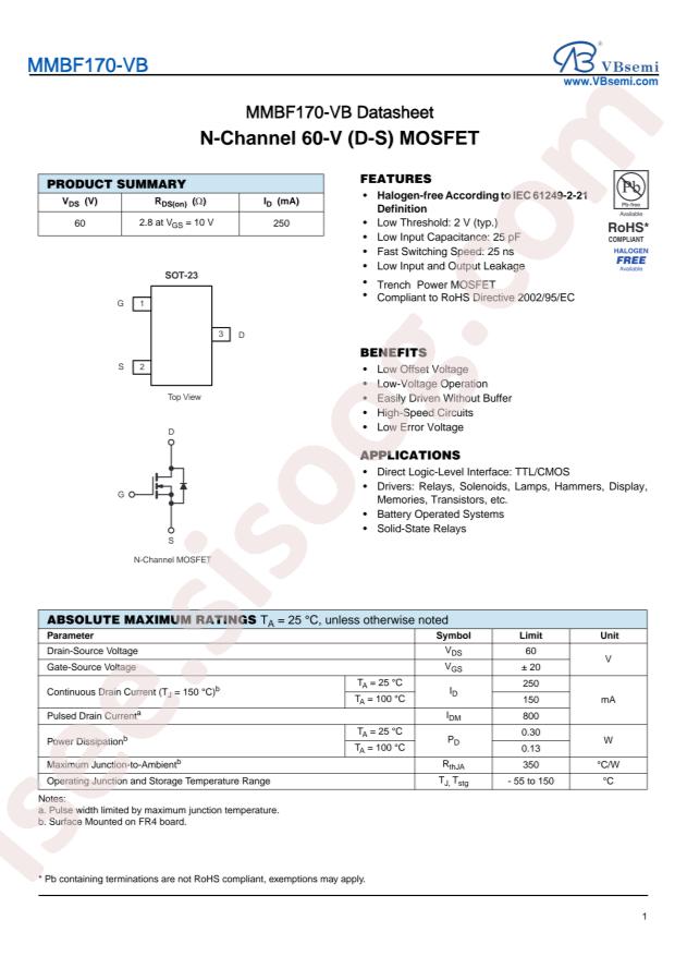 VBsemi Elec MMBF170-VB