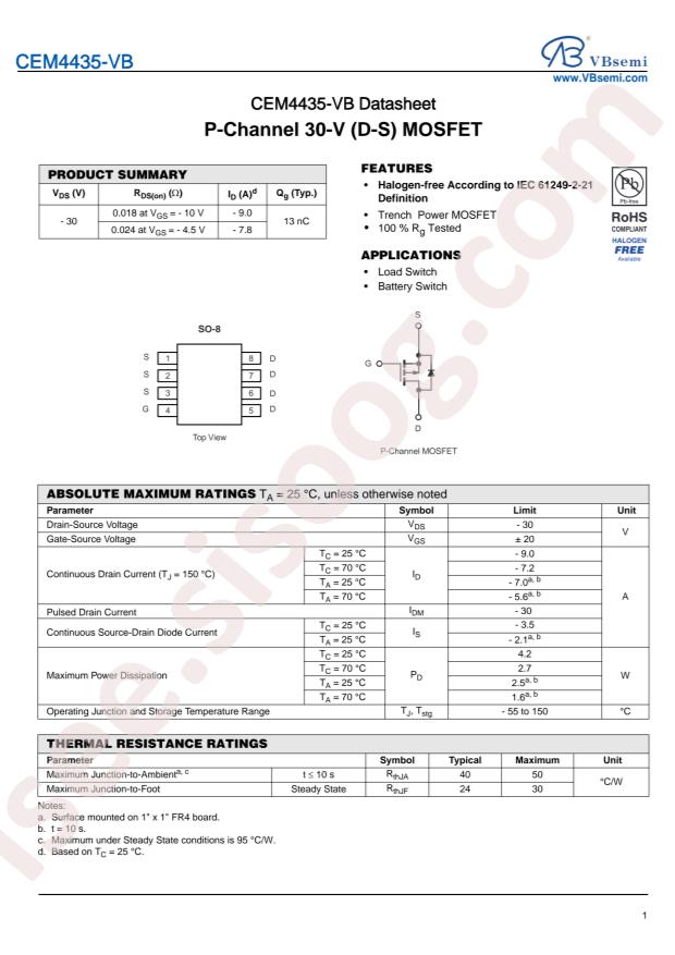 VBsemi Elec CEM4435-VB