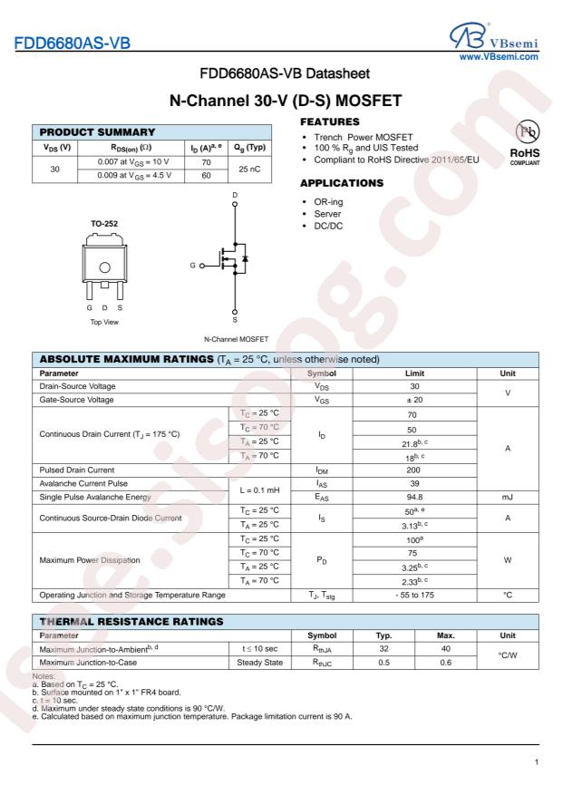 VBsemi Elec FDD6680AS-VB