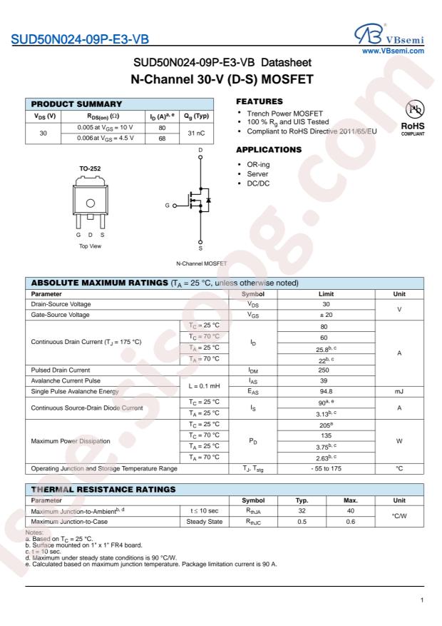 VBsemi Elec SUD50N024-09P-E3-VB