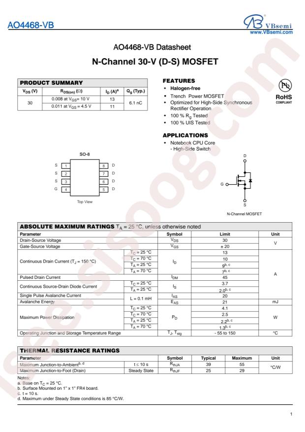VBsemi Elec AO4468-VB