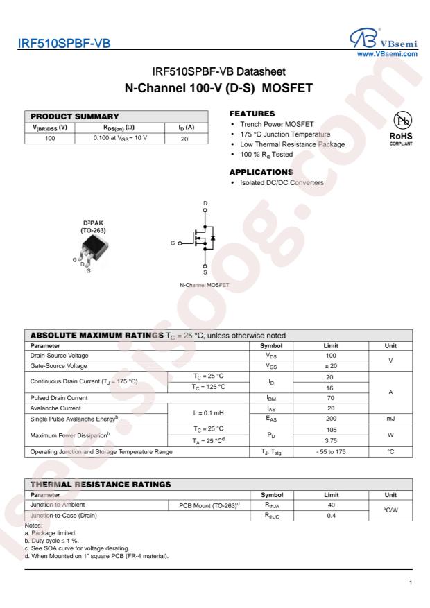 VBsemi Elec IRF510SPBF-VB