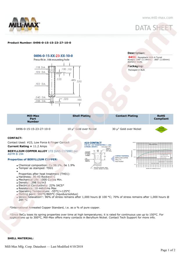 Mill-Max Mfg. Corp. 0496-0-15-15-23-27-10-0