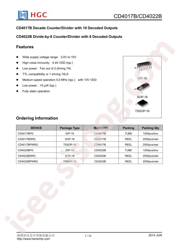 HANSCHIP semiconductor CD4022BDRG