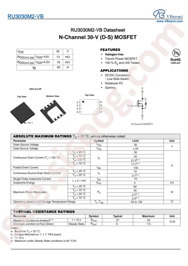 VBsemi Elec RU3030M2-VB