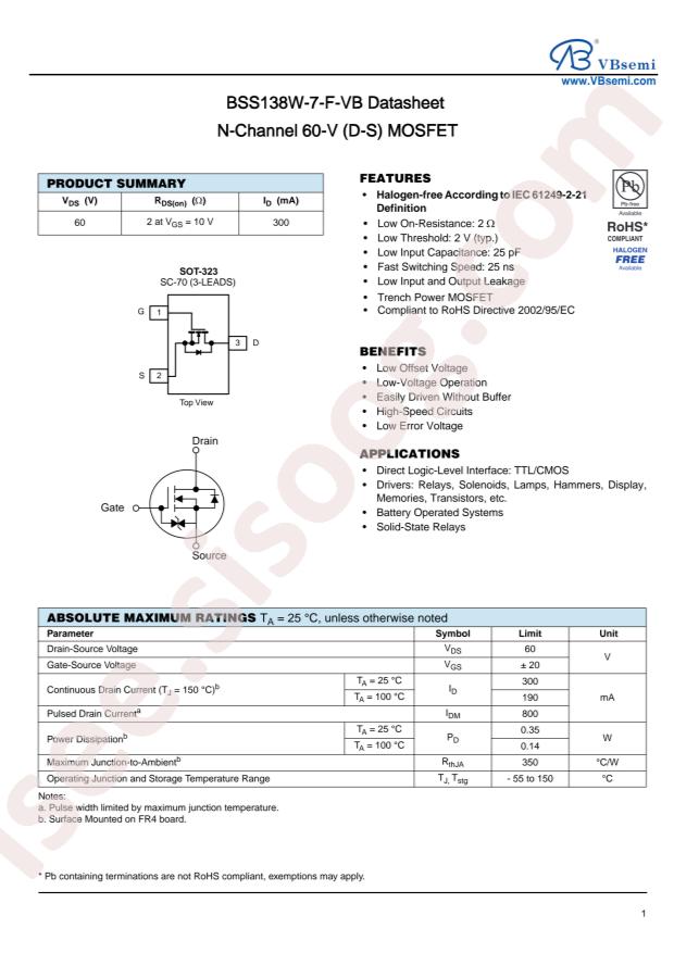 VBsemi Elec BSS138W-7-F-VB