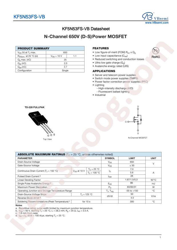 VBsemi Elec KF5N53FS-VB