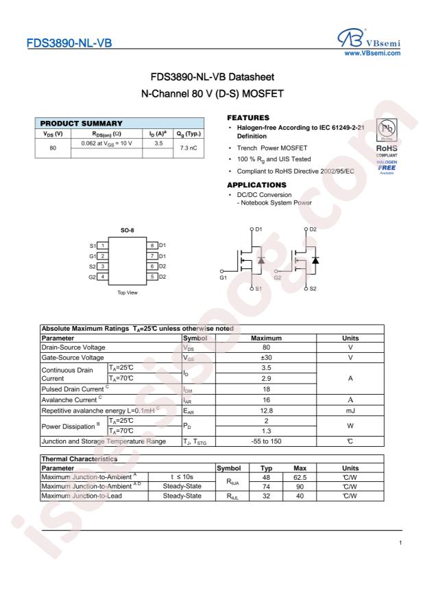 VBsemi Elec FDS3890-NL-VB