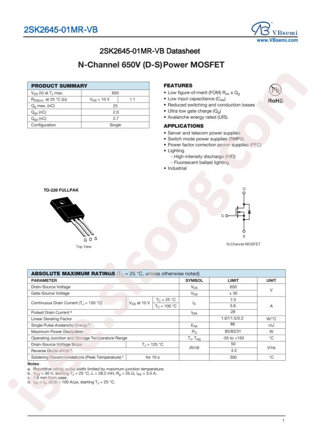 VBsemi Elec 2SK2645-01MR-VB